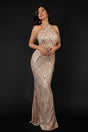 Eleonora Champagne Mermaid Halter Neck Sequin Geometric Pattern Dress