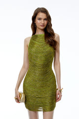 Eleonora Green Fringed Bandage Mini Dress