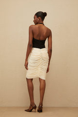 Eleonora Midi Dress - Halterneck - Sleeveless - Open Back - Contrast Colors - Ruched Detailing