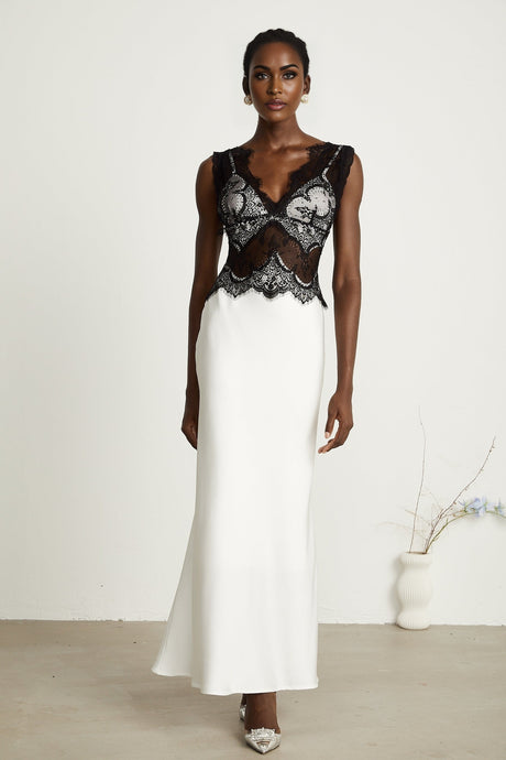Éléonore contrastcolor lacedetail maxi dress