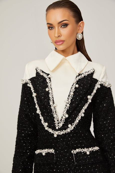 Éléonore fauxpearl tweed mini dress