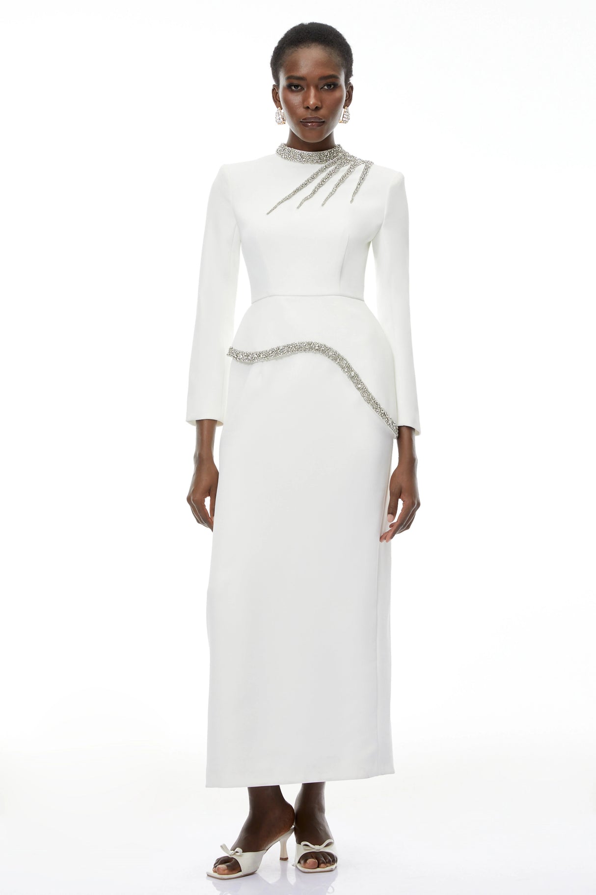 Eleri White Beaded Maxi Dress