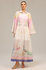 Elettra Pink Floral Maxi Dress with Belt Detail
