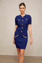 Elettra Skirt & Top Set - Plaid Check Knit Design - Jacquard Detailing - Slip - On Style