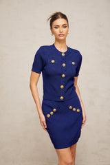 Elettra Skirt & Top Set - Plaid Check Knit Design - Jacquard Detailing - Slip - On Style