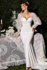 Elettra White Lace Maxi Dress Sweetheart Neckline Formal Evening Gown