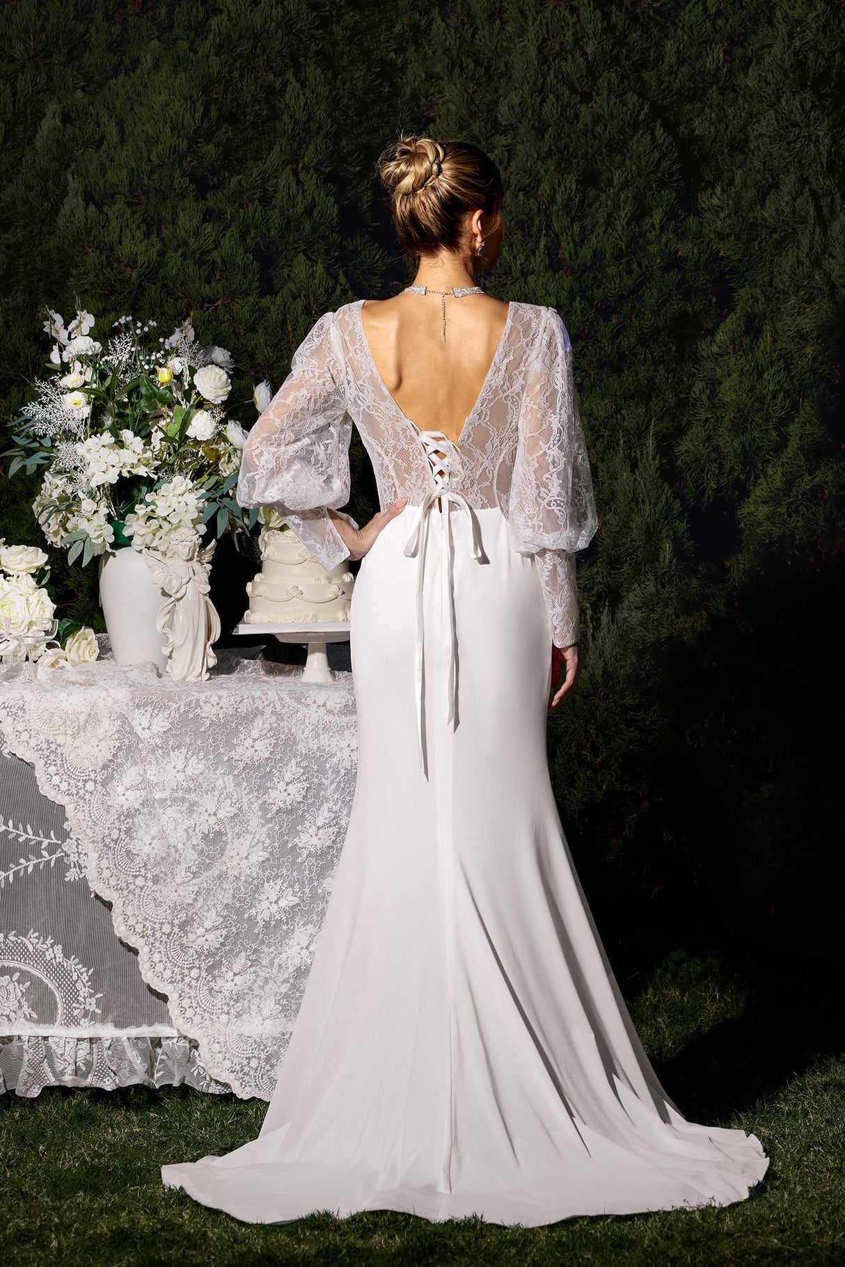 Elettra White Lace Maxi Dress Sweetheart Neckline Formal Evening Wedding