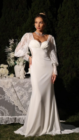 Elettra White Lace Sleeve Maxi Dress Sweetheart Neckline Formal Evening Gown