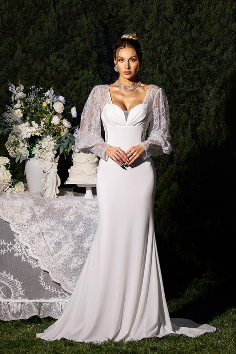 Elettra White Lace Sleeve Maxi Dress for Special Occasion