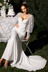 Elettra White Lace Sleeves Maxi Dress Sweetheart Neckline