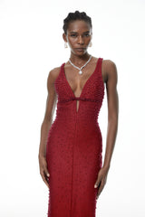 Eliana Red Bandage Maxi Dress with Pearls
