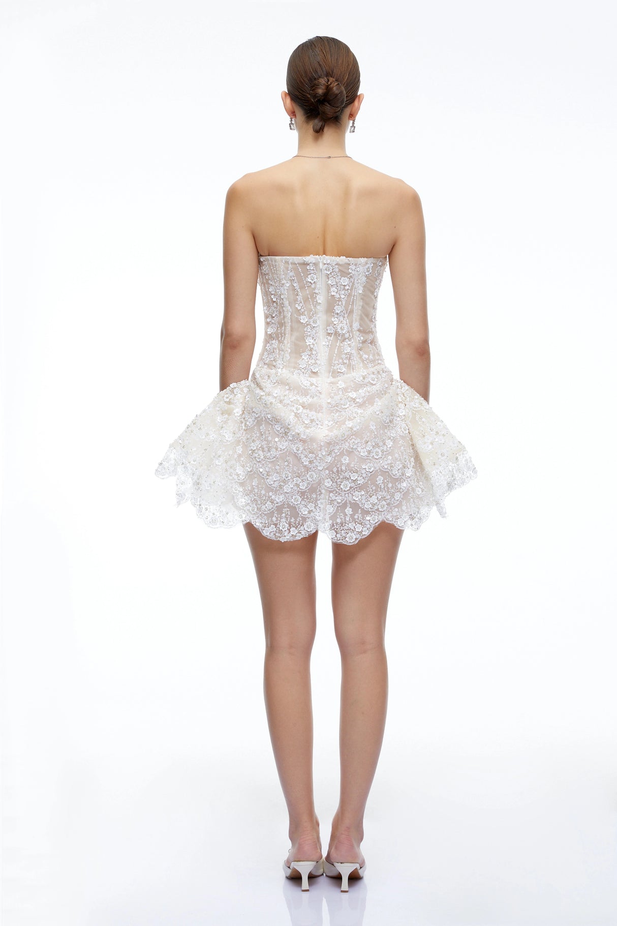 Eliana White Sequin Corset Mini Dress with Ruffles