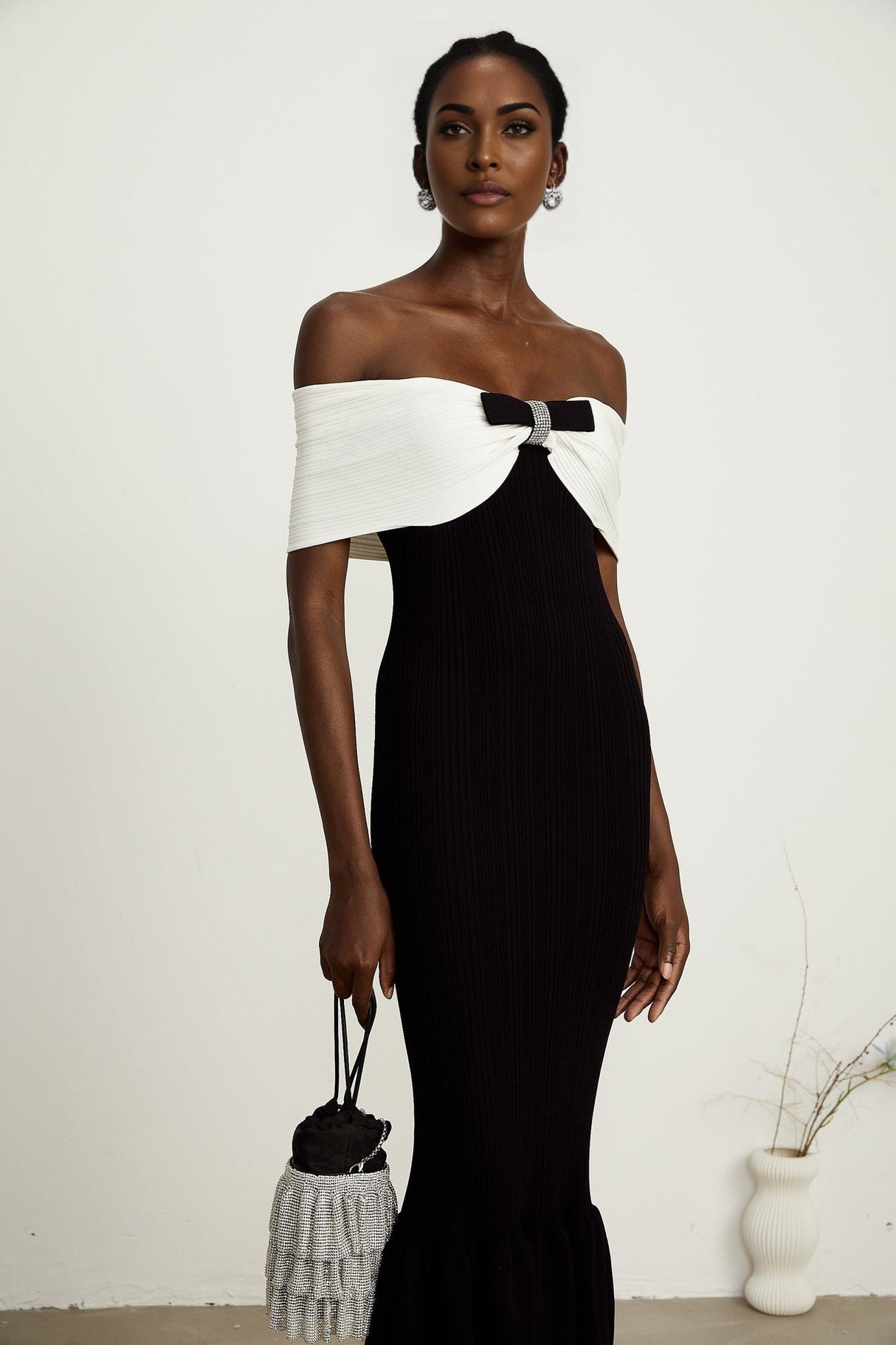 Éliane bowdetail ribbed maxi dress