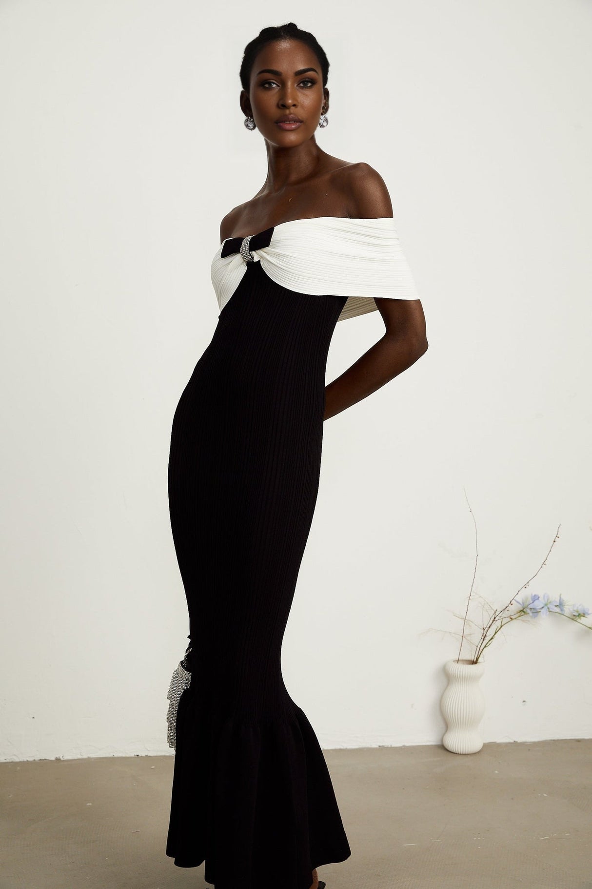 Éliane bowdetail ribbed maxi dress
