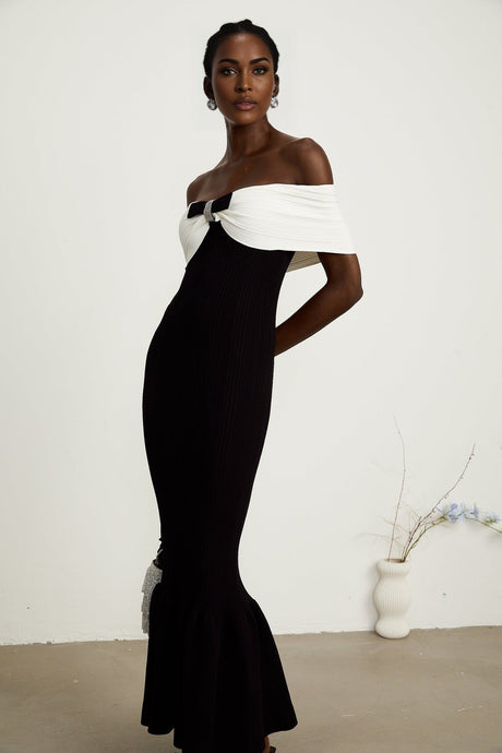 Éliane bowdetail ribbed maxi dress