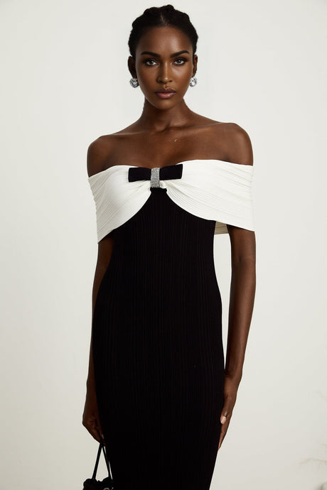 Éliane bowdetail ribbed maxi dress