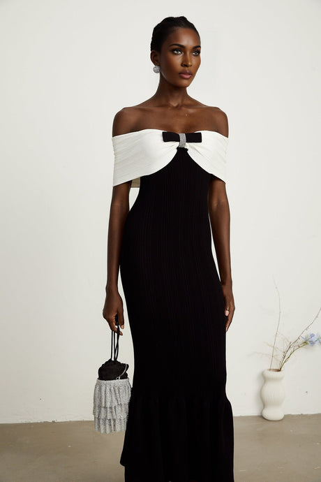 Éliane bowdetail ribbed maxi dress