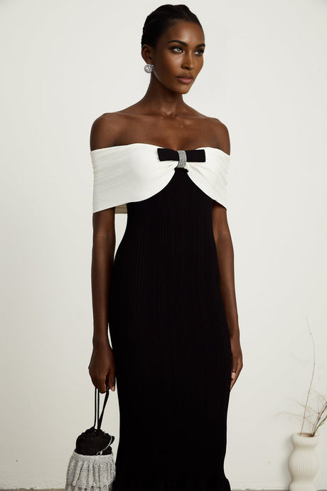 Éliane bowdetail ribbed maxi dress