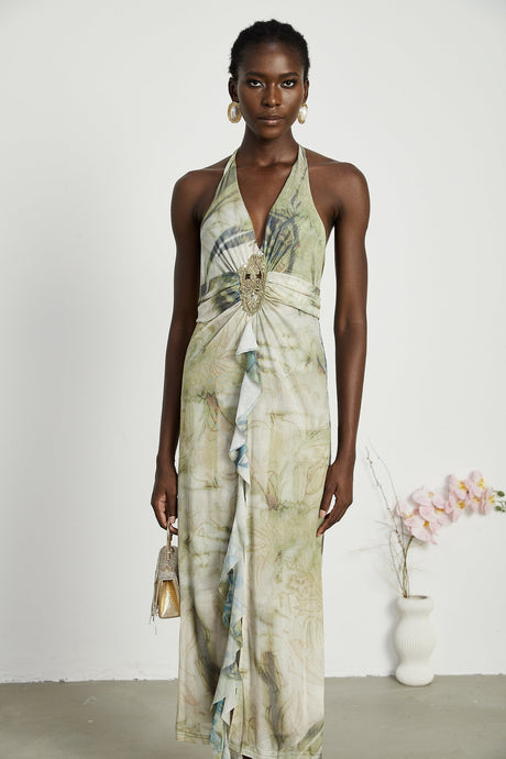 Éliane ombreprint halterneck midi dress