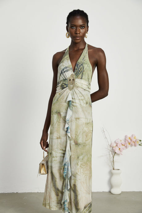 Éliane ombreprint halterneck midi dress