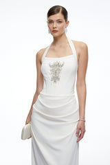 Eliane White Halterneck Embellished Maxi Dress