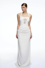 Eliane White Halterneck Embellished Maxi Dress