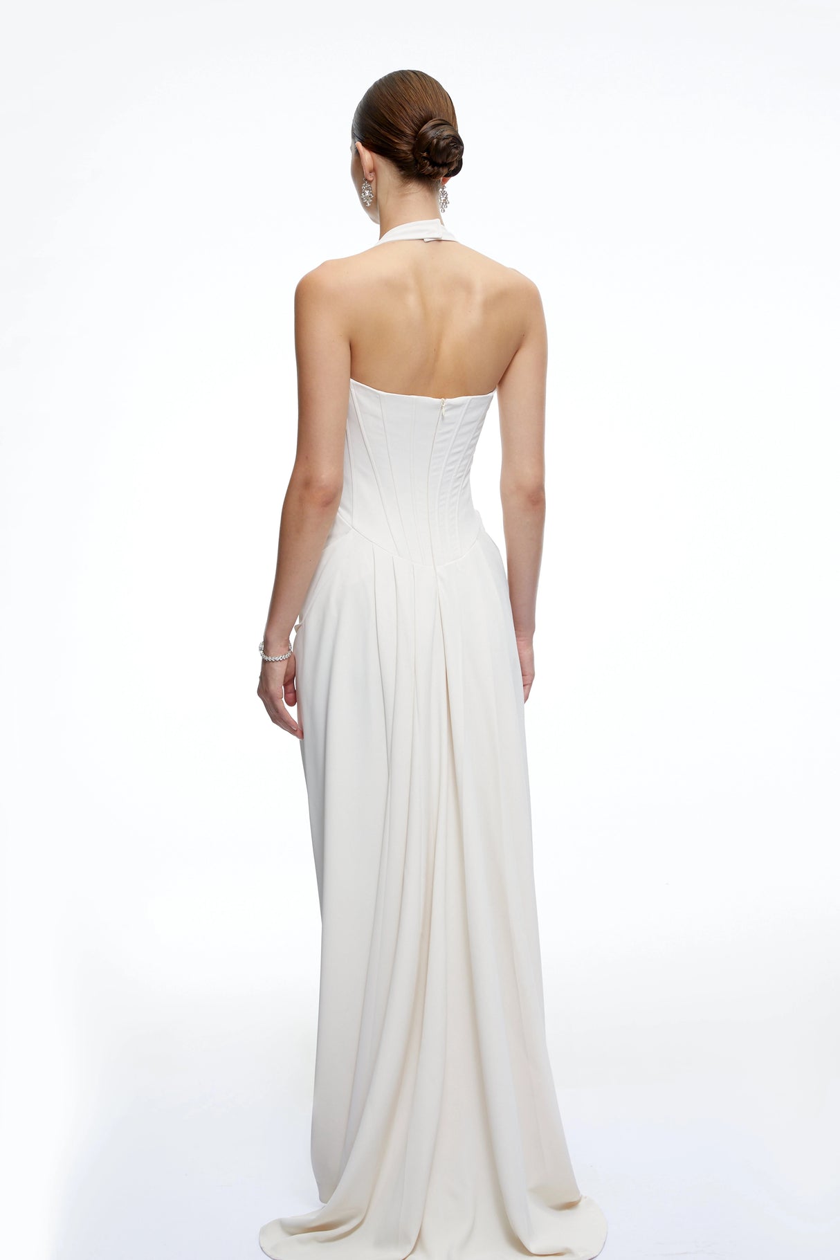 Eliane White Halterneck Embellished Maxi Dress
