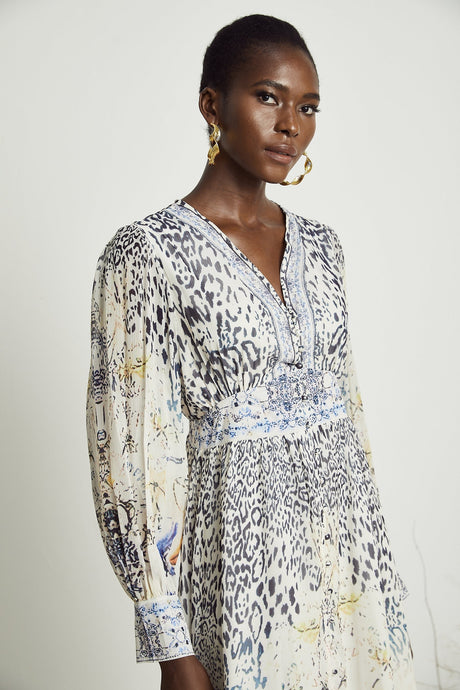 Elida buttonfront ruffled maxi dress