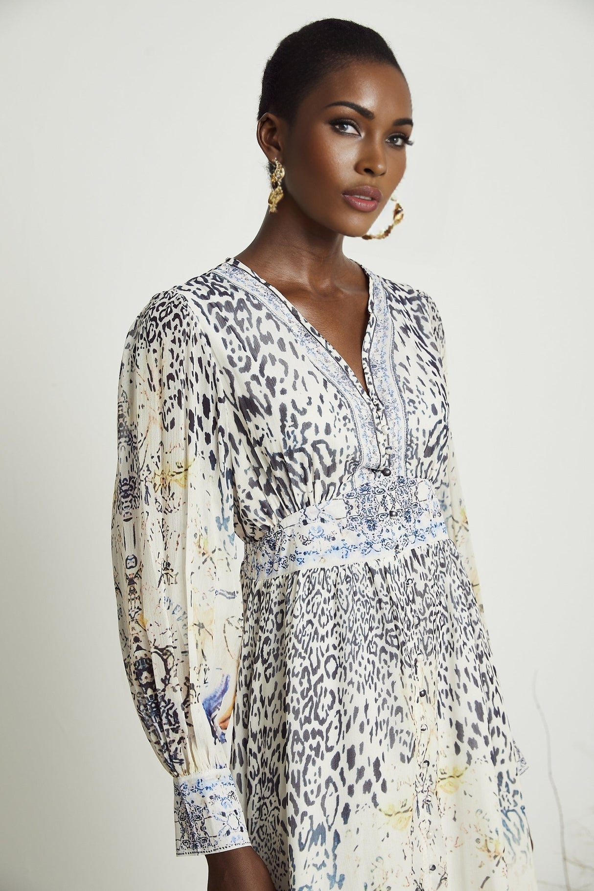 Elida buttonfront ruffled maxi dress