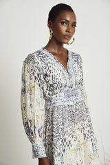 Elida buttonfront ruffled maxi dress