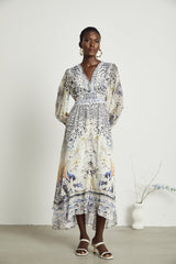 Elida buttonfront ruffled maxi dress