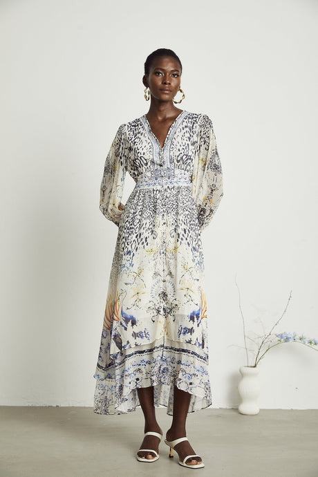 Elida buttonfront ruffled maxi dress