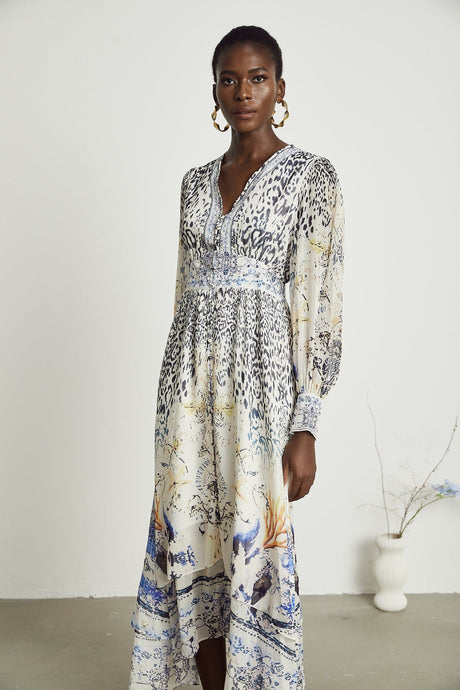 Elida buttonfront ruffled maxi dress