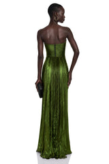Elif Emerald Green Off Shoulder Ruched Maxi Dress