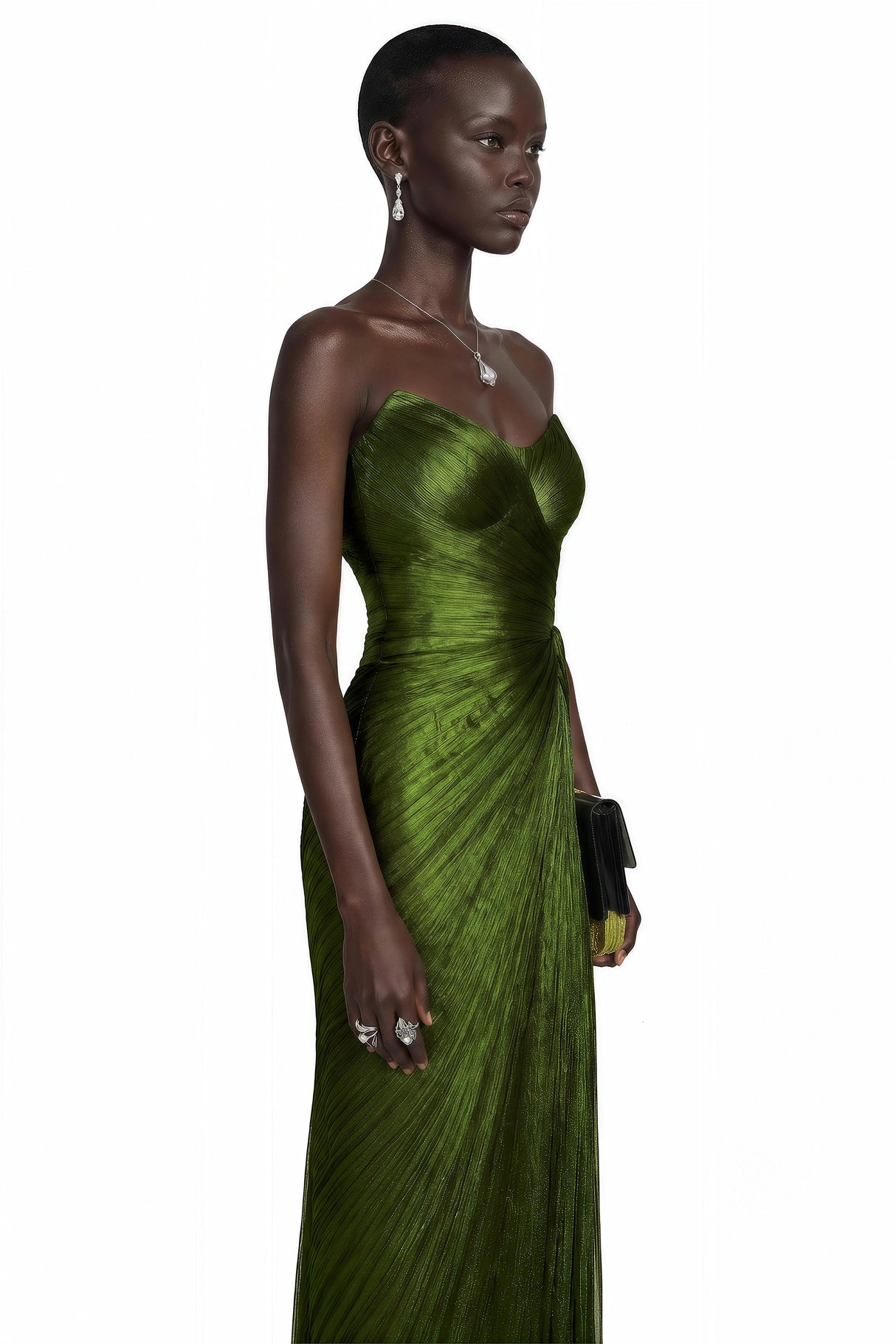 Elif Emerald Green Off Shoulder Ruched Maxi Dress