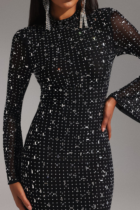 Elisa Black Maxi Dress with Shimmering Embellishments for Evening Events or Formal Gatherings