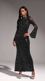 Elisa Black Maxi Dress with Shimmering Embellishments for Evening Events and Formal Gatherings