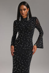 Elisa Black Maxi Dress with Shimmering Embellishments for Special Occasions
