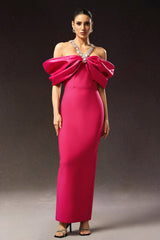 Elisa Pink Halter Neckline Bow Detail Dress