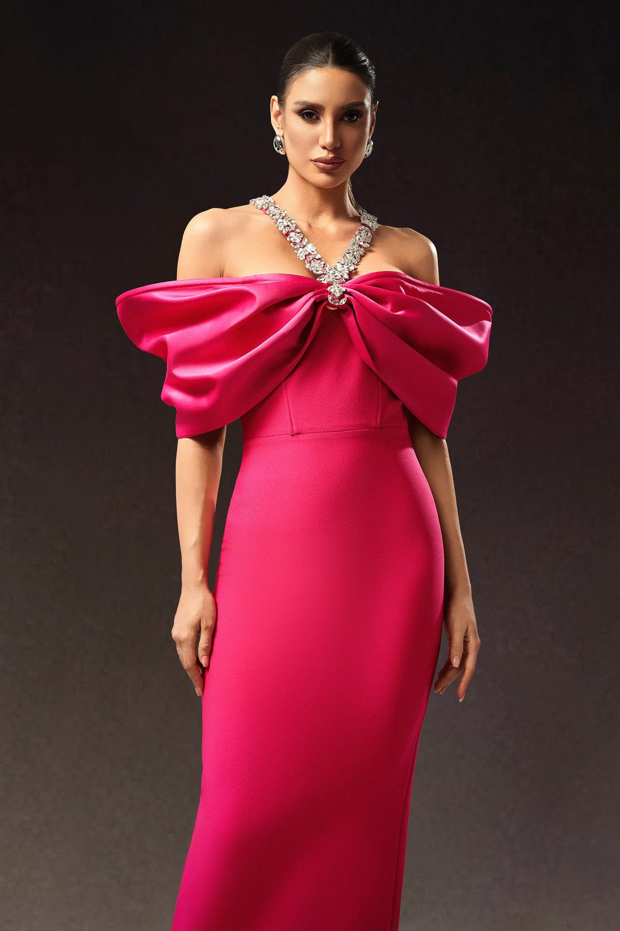 Elisa Pink Halter Neckline Bow Detail Dress