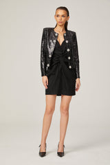 Elisa Tailored Tweed Jacket - Long Sleeves - Silver Detailing - Jeweled Buttons