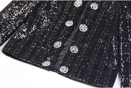 Elisa Tailored Tweed Jacket - Long Sleeves - Silver Detailing - Jeweled Buttons