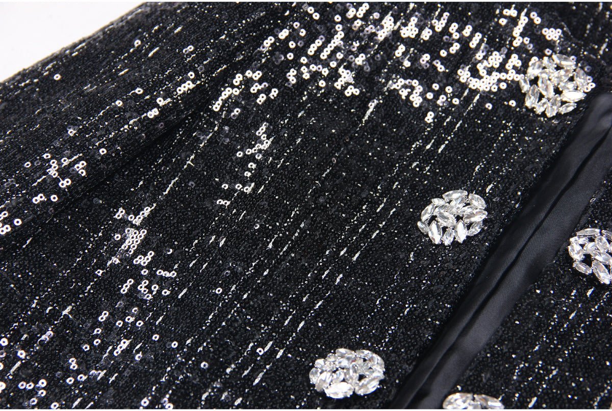 Elisa Tailored Tweed Jacket - Long Sleeves - Silver Detailing - Jeweled Buttons