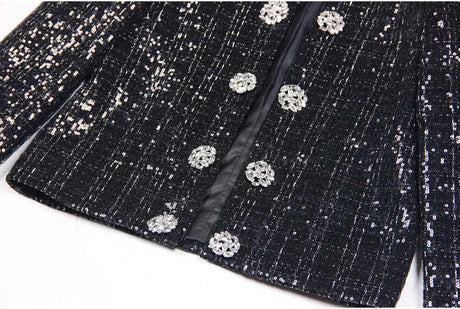 Elisa Tailored Tweed Jacket - Long Sleeves - Silver Detailing - Jeweled Buttons