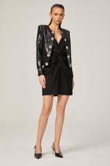 Elisa Tailored Tweed Jacket - Long Sleeves - Silver Detailing - Jeweled Buttons