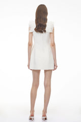Elisabeth White VNeck Mini Dress with Lace Panels