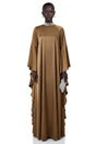 Elisabetta Brownish Green Turtleneck Maxi Dress with Flutter Sleeves