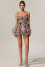 Elisabetta Multi Floral Sleeveless V-Neck Flounce Mini Dress