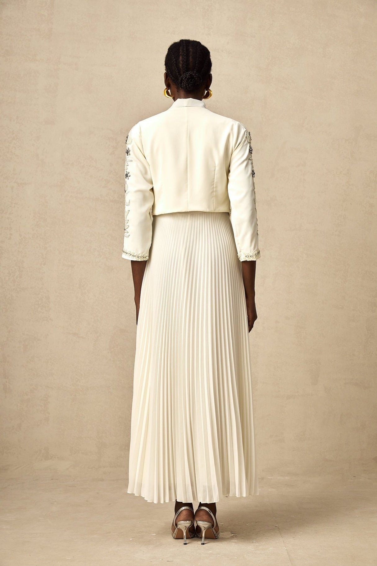 Elisabetta Jacket & Dress - Crystal & Pearl Embellished - Floral Embroidery - Front Fastening - Tie - Neck Design