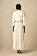 Elisabetta Jacket & Dress - Crystal & Pearl Embellished - Floral Embroidery - Front Fastening - Tie - Neck Design